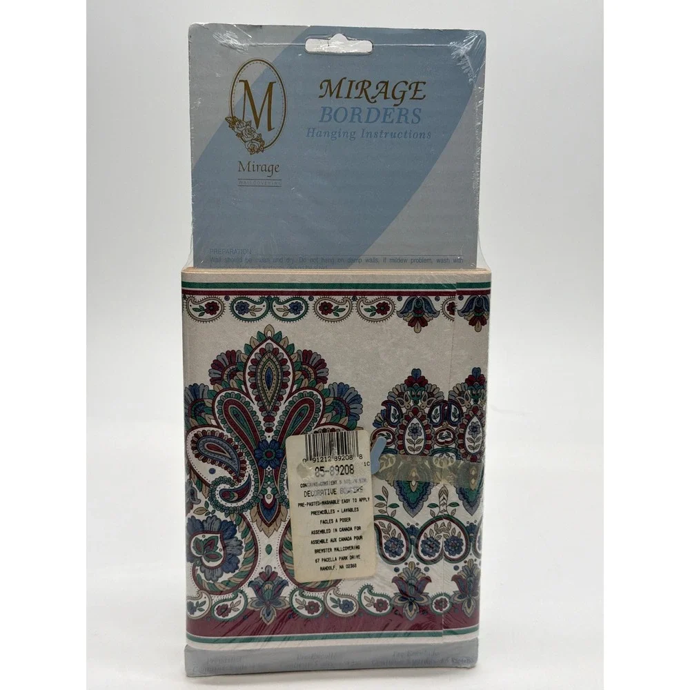 Mirage Wallcovering Paisley Medallion Wallpaper Border Burgundy Teal 85-89208